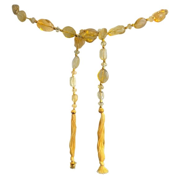 CHANEL VINTAGE 1999 YELLOW RESIN STONE AND GOLD CC LOGO CHARM TASSEL DETAIL BELT main image 6